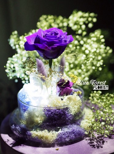 保鮮•愛系列  *發光玻璃罩玫瑰保鮮花（紫色）*可免費刻上名或祝福字句