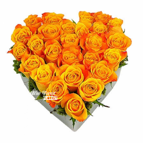 心形橙色玫瑰花盒28枝裝（可改其他色玫瑰）