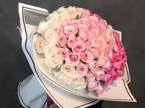 ［ 最新款式］99枝漸變色粉紅玫瑰求婚花束*