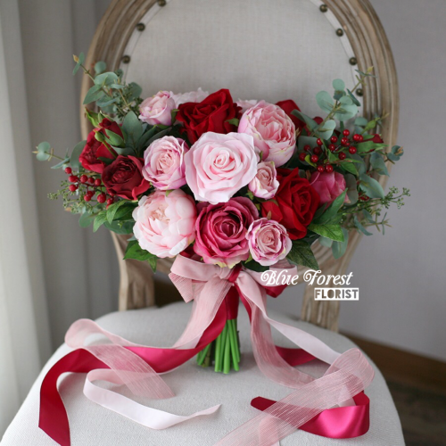 紅粉玫瑰花球（仿真花）