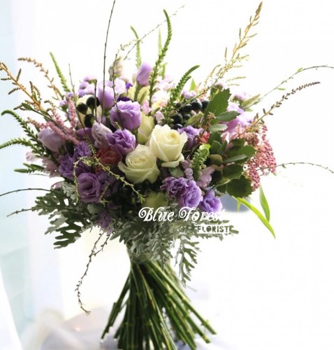 淺紫洋桔梗玫瑰花法式花球