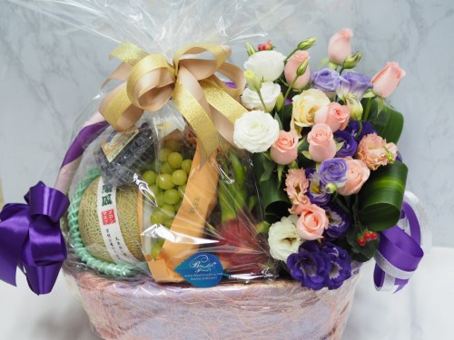 進口水果併花禮籃