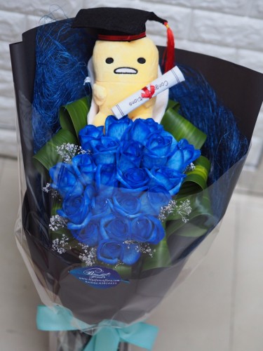 畢業花束*20枝旦黃哥荷蘭深藍玫瑰花束