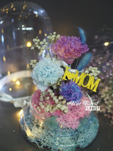 Mother's day 2023精選 *玻璃罩康乃馨保鮮花（漸變紫色/淺藍）*可免費刻上名或祝福字句