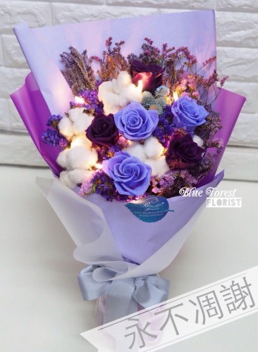 保鮮•愛*永不凋謝玫瑰保鮮花花束（深紫色＋紫色）