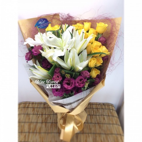 完美情人*Casablanca百合配黃玫瑰大花束