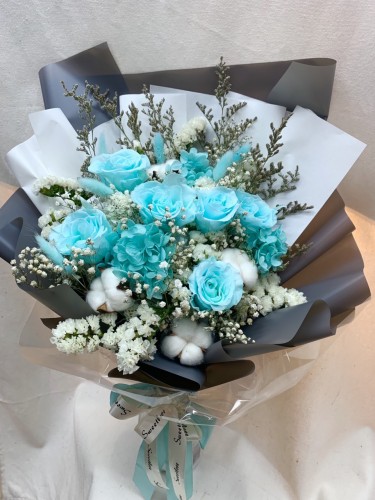 ［特別之選］保鮮•愛*永不凋謝玫瑰保鮮花花束（Tiffany blue)