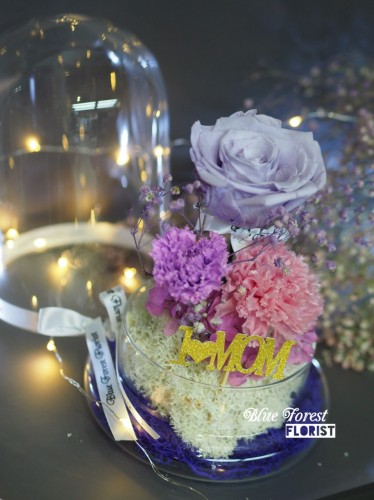 Mother's day 2023精選 *玻璃罩康乃馨玫瑰保鮮花（粉紅/淺紫）*可免費刻上名或祝福字句