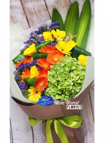 [青春萬歳*雙色太陽花青綠繡球花束