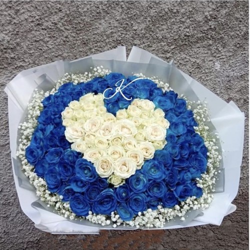 愛琴海之戀*99枝心形藍白玫瑰花束*