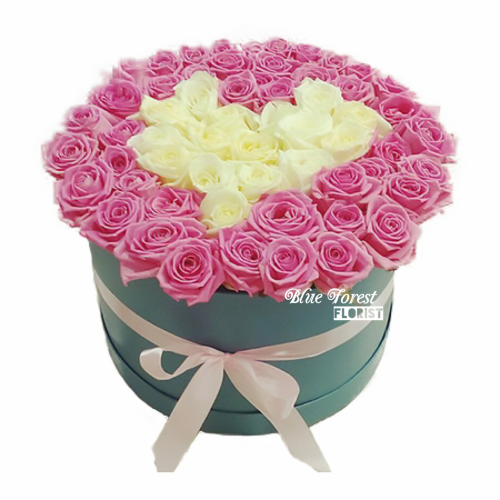 心形50枝白/粉紅玫瑰花盒