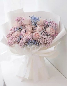 小天使*10枝肯亞淡粉紅玫瑰配滿天星花束*