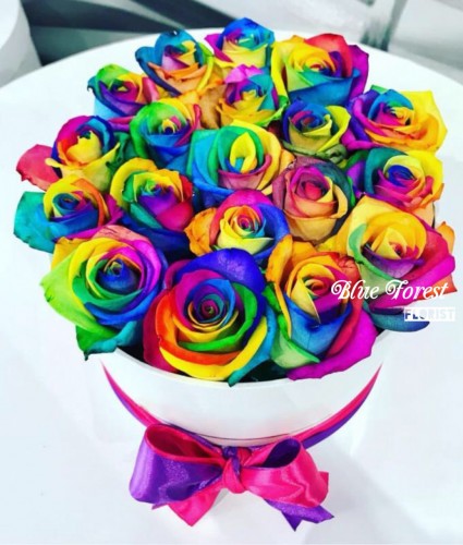 18枝彩虹玫瑰花盒