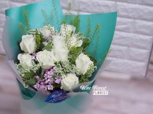 *Tiffany blue*純白玫瑰田園風格花束