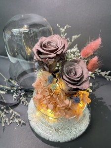 情人節系列* 發光玻璃罩玫瑰保鮮花（朱古力色）*可免費刻上名或祝福字句*