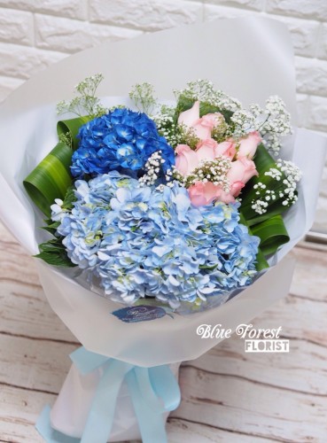 荷蘭雙色繡球玫瑰花束