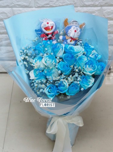叮噹淺藍玫瑰花束