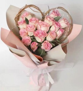 網紅推介*18枝心形雙色粉紅玫瑰花束**
